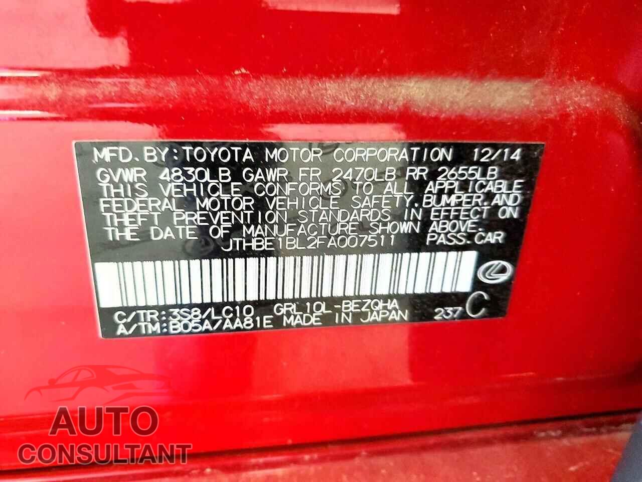 LEXUS GS350 2015 - JTHBE1BL2FA007511