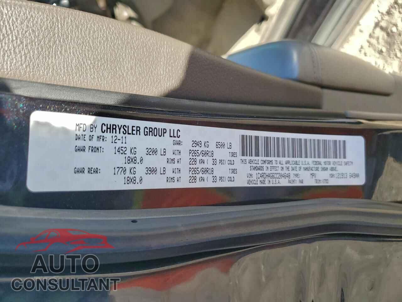 DODGE DURANGO 2012 - 1C4RDHAG6CC204648