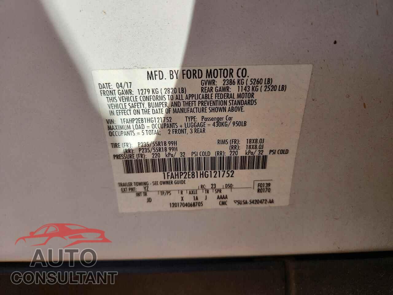 FORD TAURUS 2017 - 1FAHP2E81HG121752