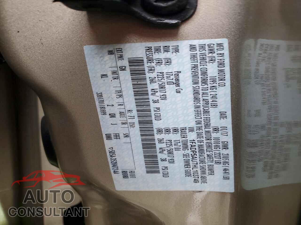 FORD CMAX 2017 - 1FADP5AU7HL103749