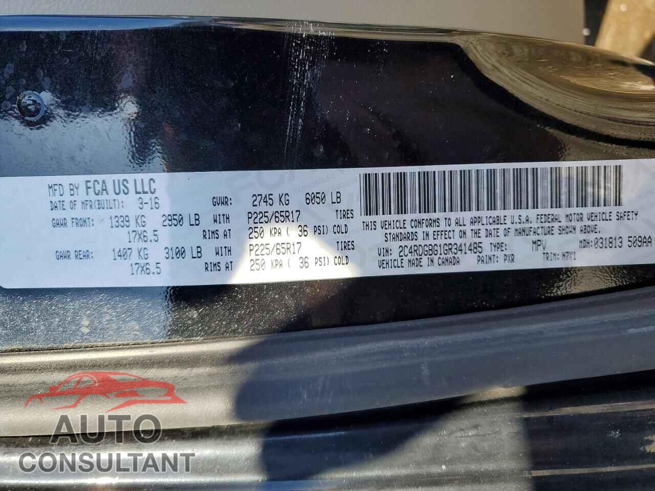 DODGE CARAVAN 2016 - 2C4RDGBG1GR341485