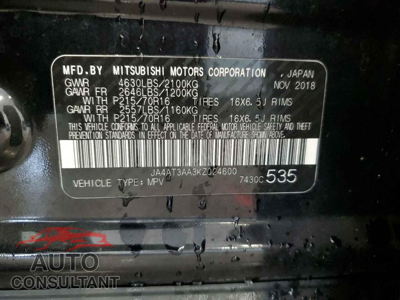 MITSUBISHI ECLIPSE 2019 - JA4AT3AA3KZ024600