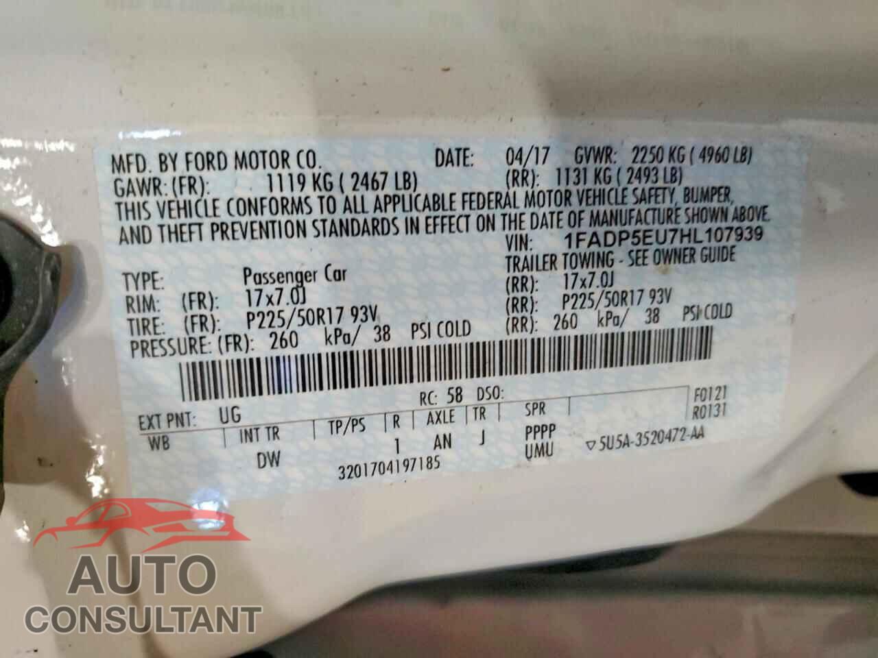 FORD CMAX 2017 - 1FADP5EU7HL107939