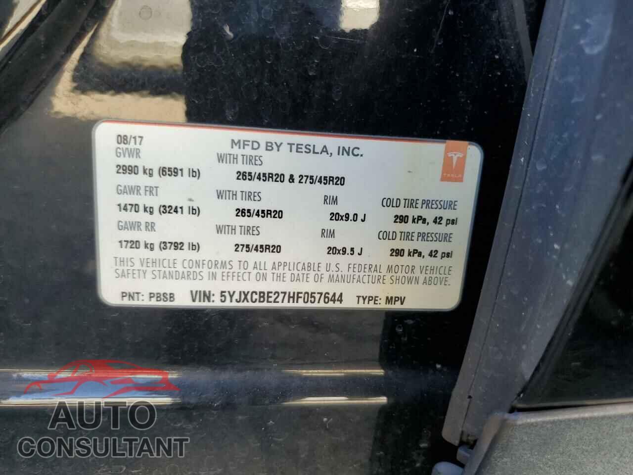 TESLA MODEL X 2017 - 5YJXCBE27HF057644