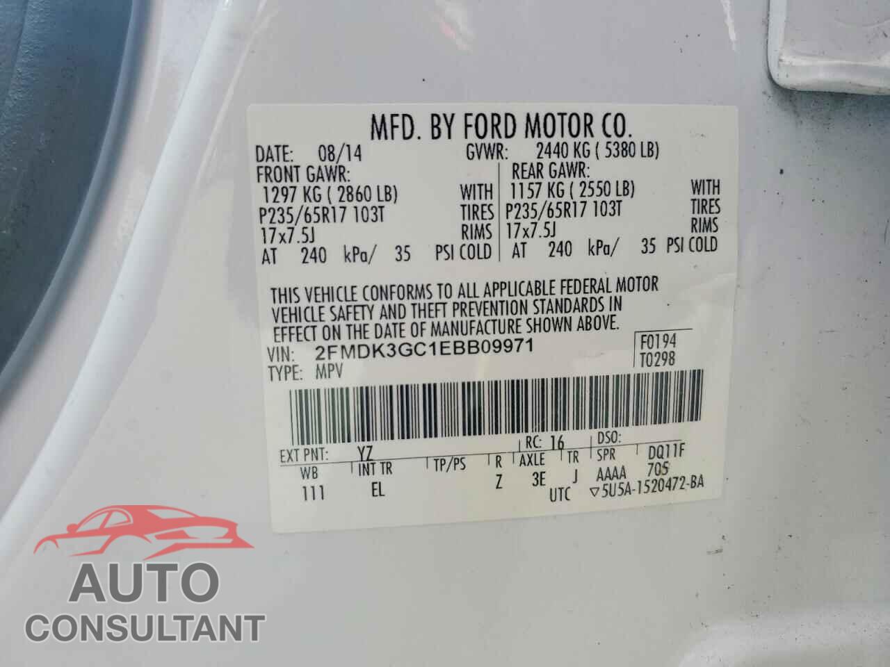 FORD EDGE 2014 - 2FMDK3GC1EBB09971