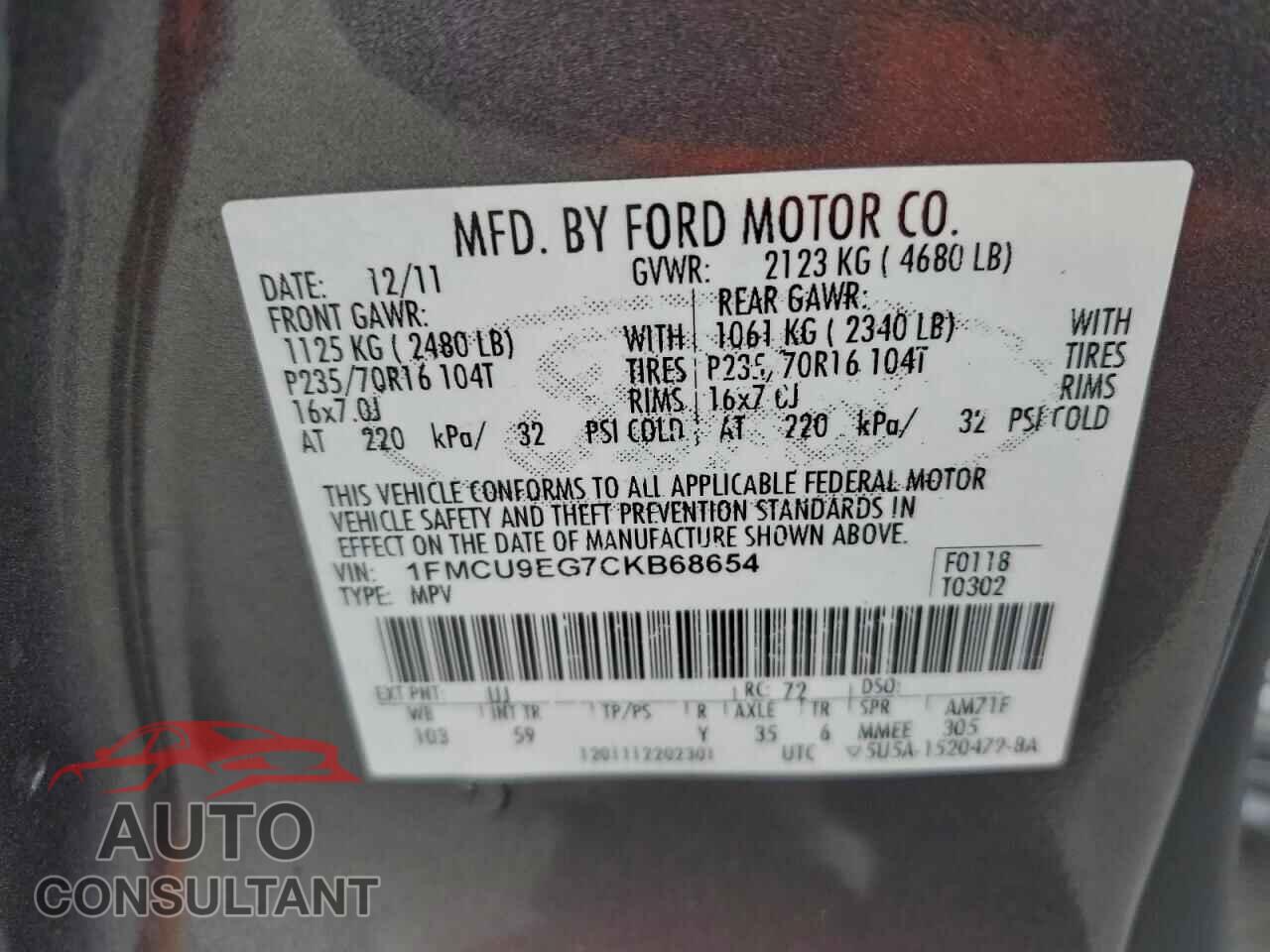 FORD ESCAPE 2012 - 1FMCU9EG7CKB68654