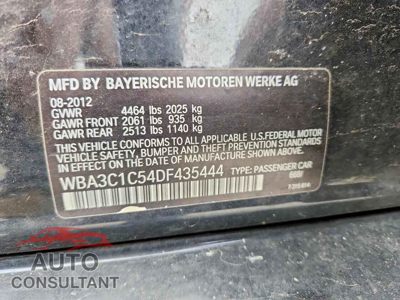 BMW 328 2013 - WBA3C1C54DF435444