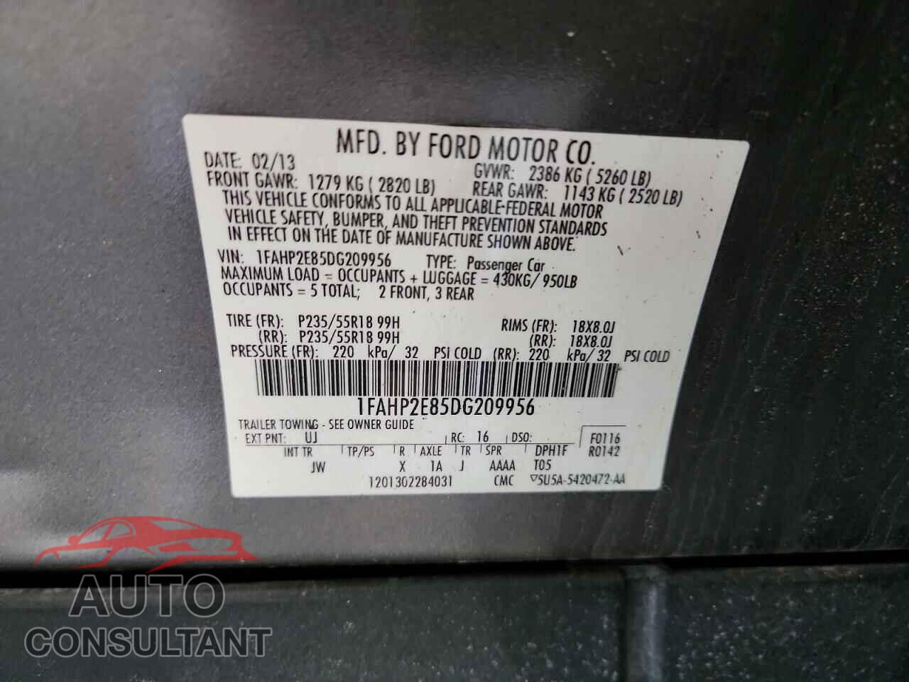 FORD TAURUS 2013 - 1FAHP2E85DG209956