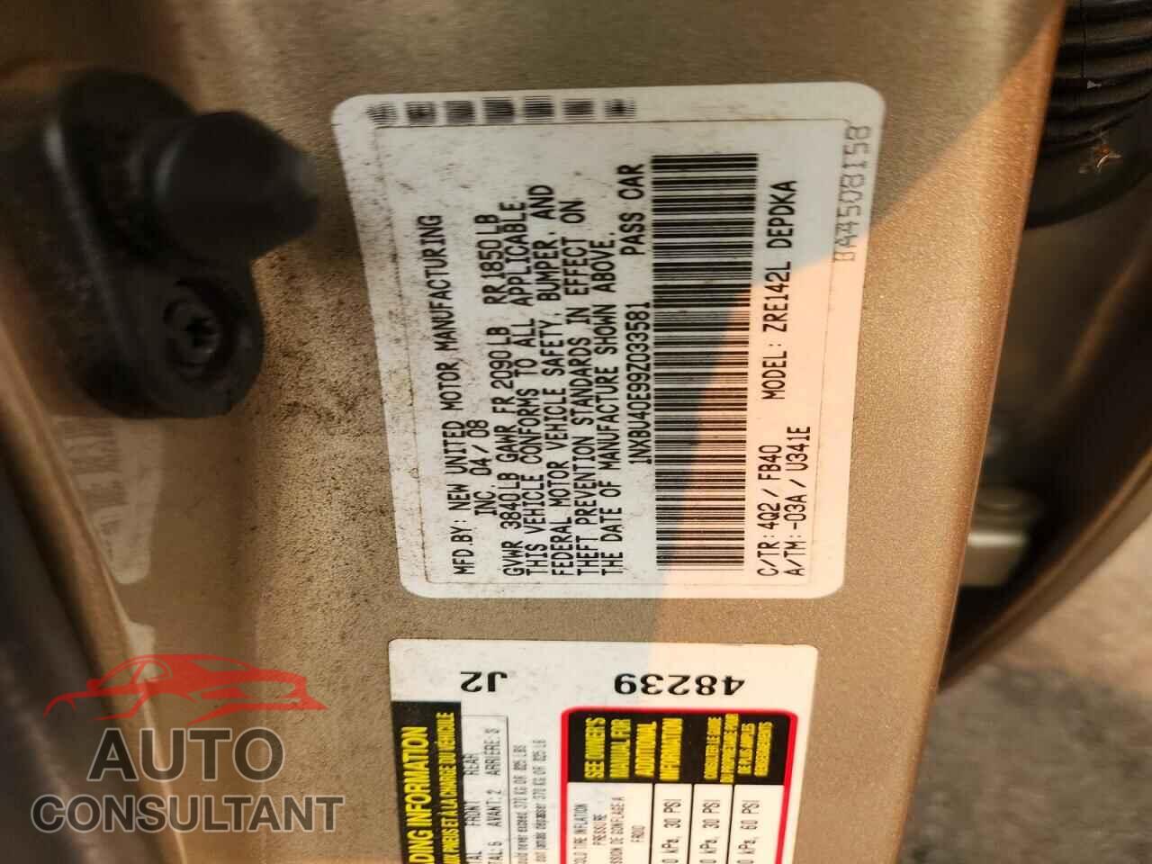 TOYOTA COROLLA 2009 - 1NXBU40E99Z033581
