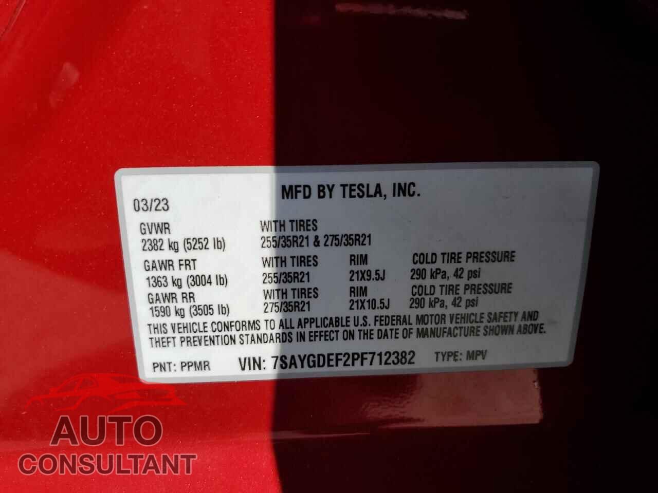 TESLA MODEL Y 2023 - 7SAYGDEF2PF712382