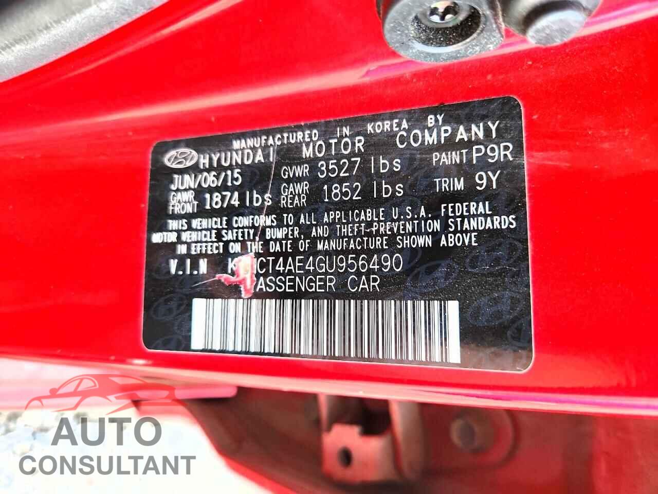 HYUNDAI ACCENT 2016 - KMHCT4AE4GU956490
