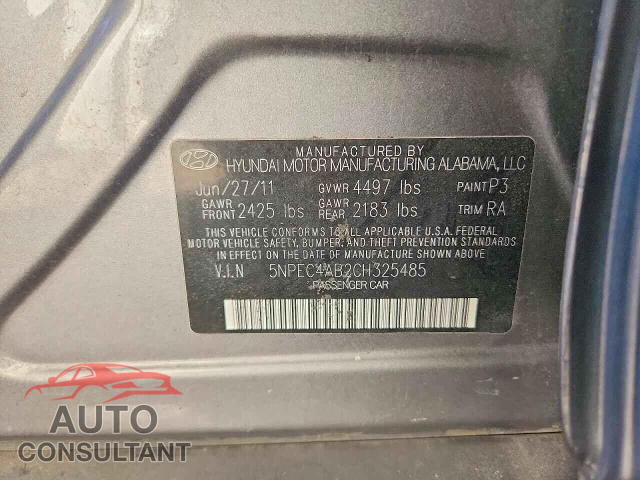 HYUNDAI SONATA 2012 - 5NPEC4AB2CH325485