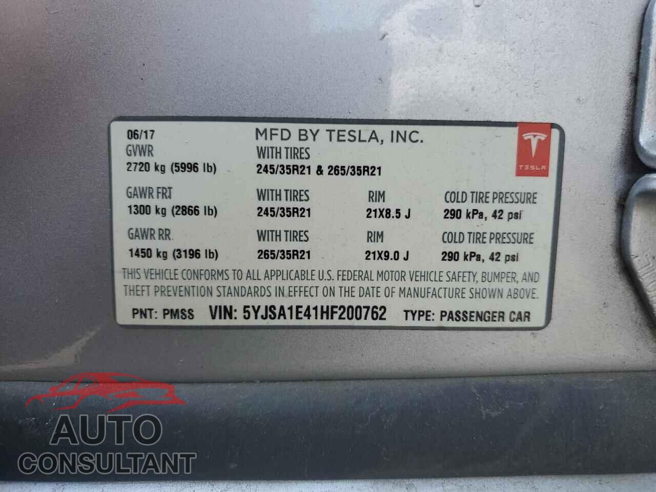 TESLA MODEL S 2017 - 5YJSA1E41HF200762