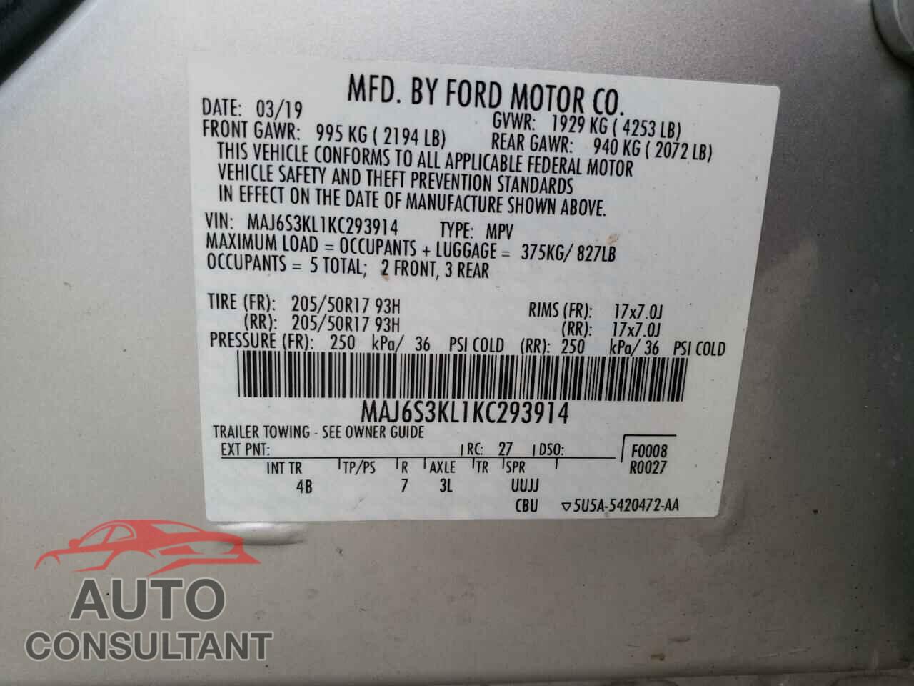 FORD ECOSPORT 2019 - MAJ6S3KL1KC293914