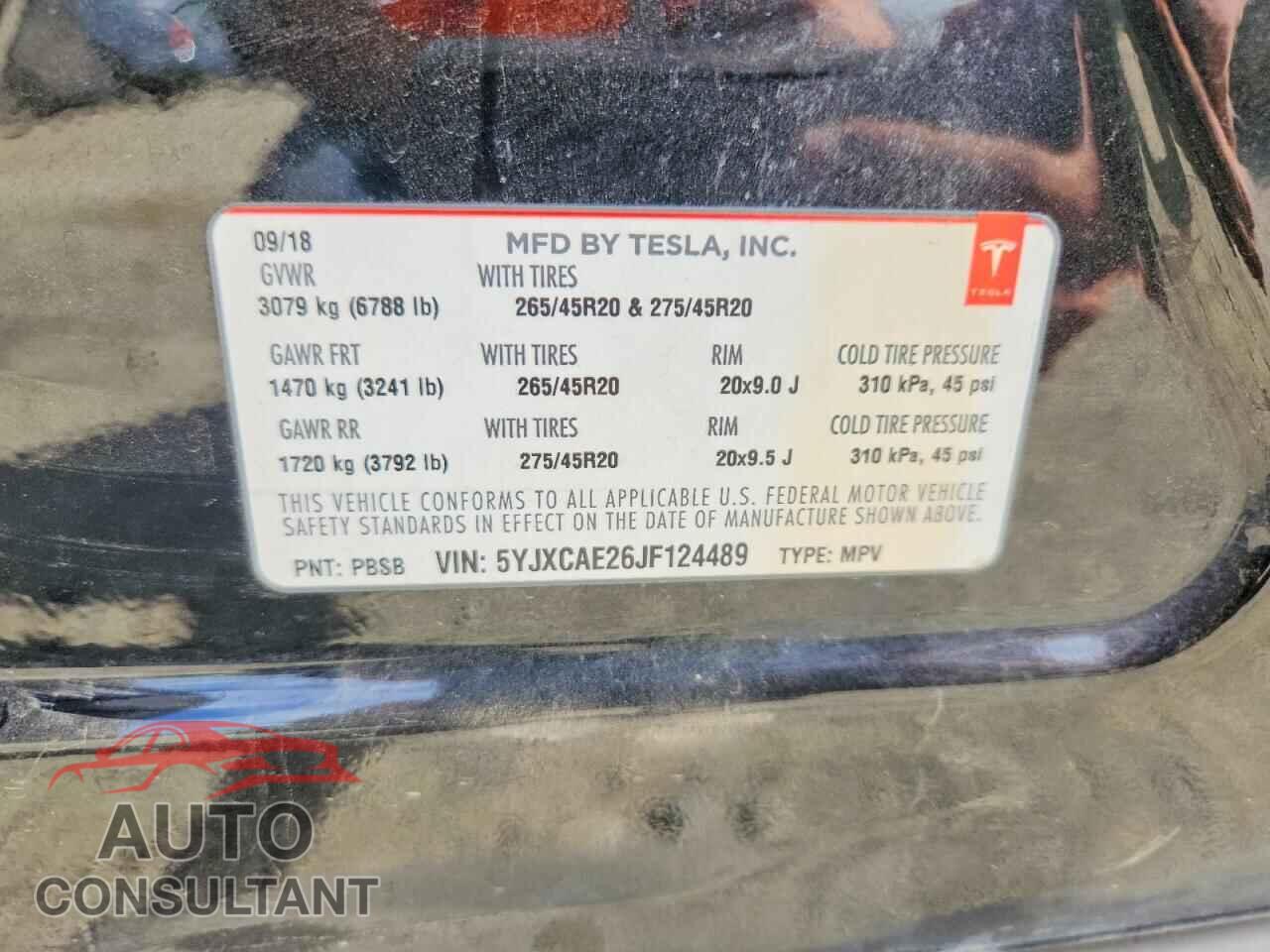 TESLA MODEL X 2018 - 5YJXCAE26JF124489