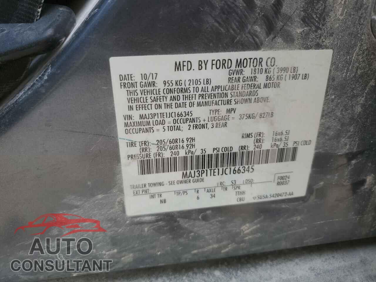 FORD ECOSPORT 2018 - MAJ3P1TE1JC166345