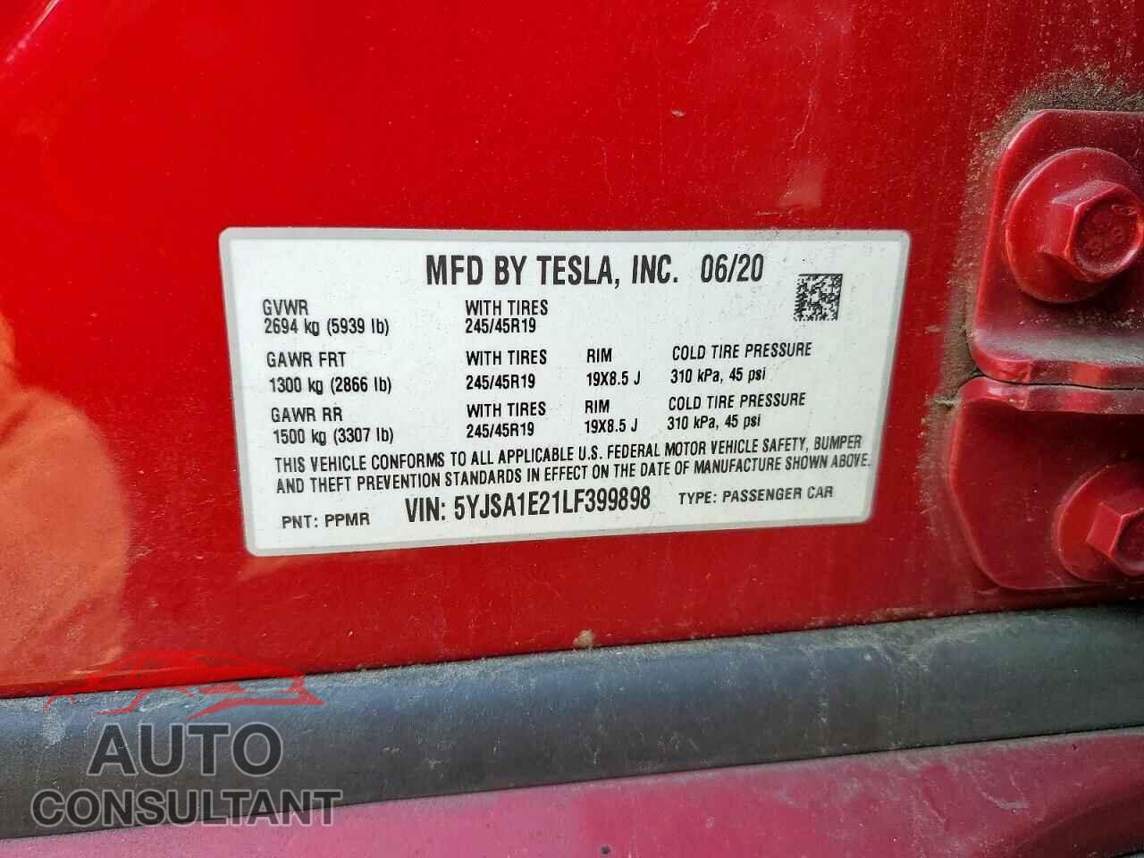 TESLA MODEL S 2020 - 5YJSA1E21LF399898