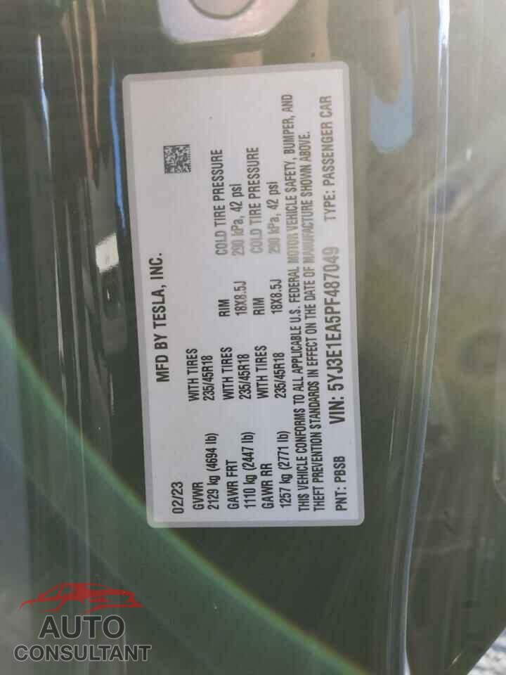 TESLA MODEL 3 2023 - 5YJ3E1EA5PF487049