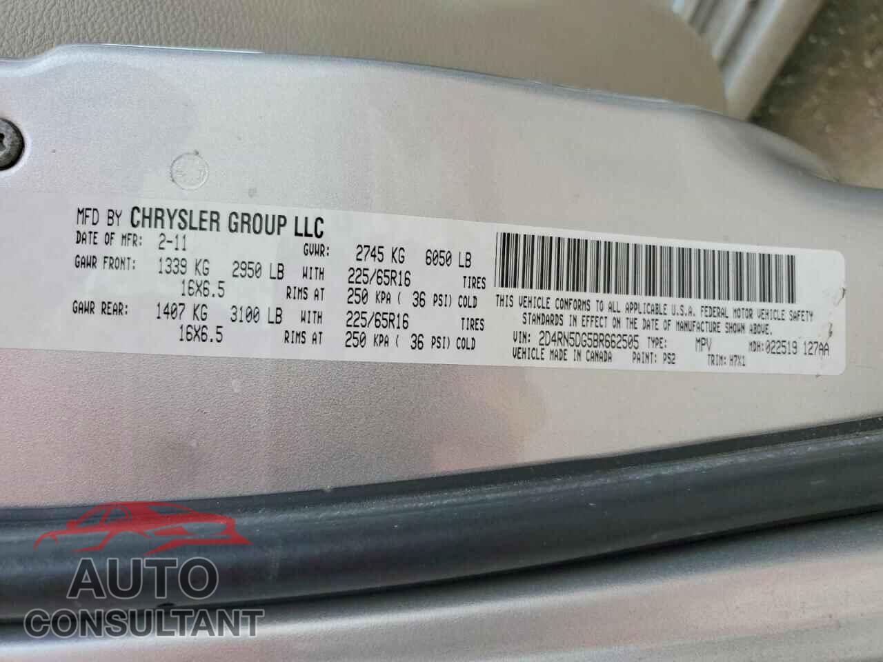 DODGE CARAVAN 2011 - 2D4RN5DG5BR662505