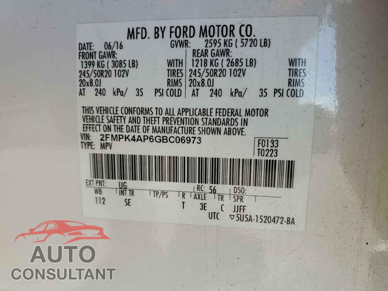 FORD EDGE 2016 - 2FMPK4AP6GBC06973