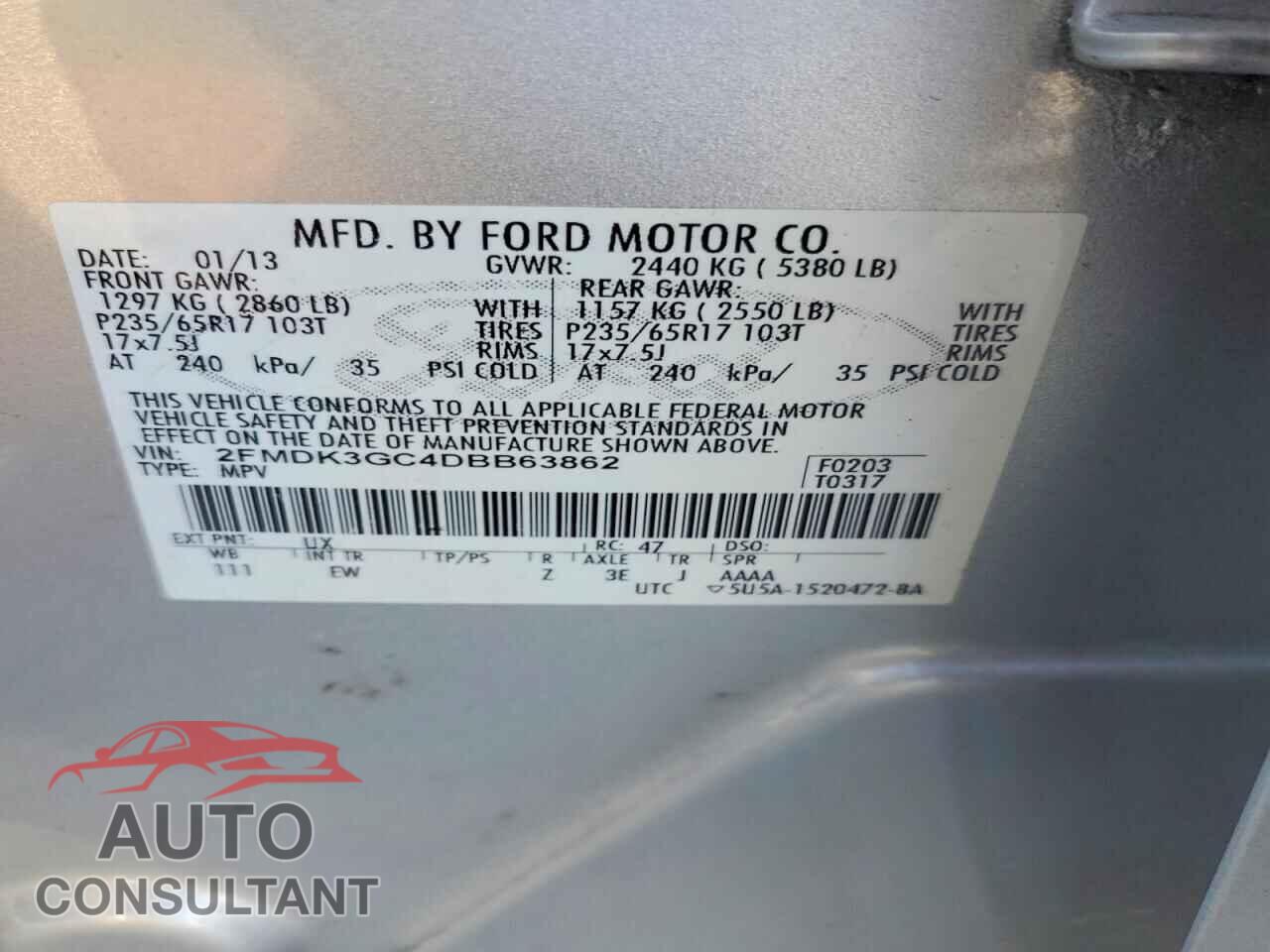 FORD EDGE 2013 - 2FMDK3GC4DBB63862