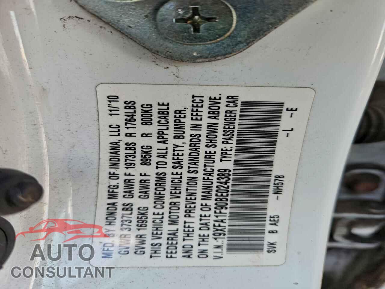 HONDA CIVIC 2011 - 19XFA1F90BE024389
