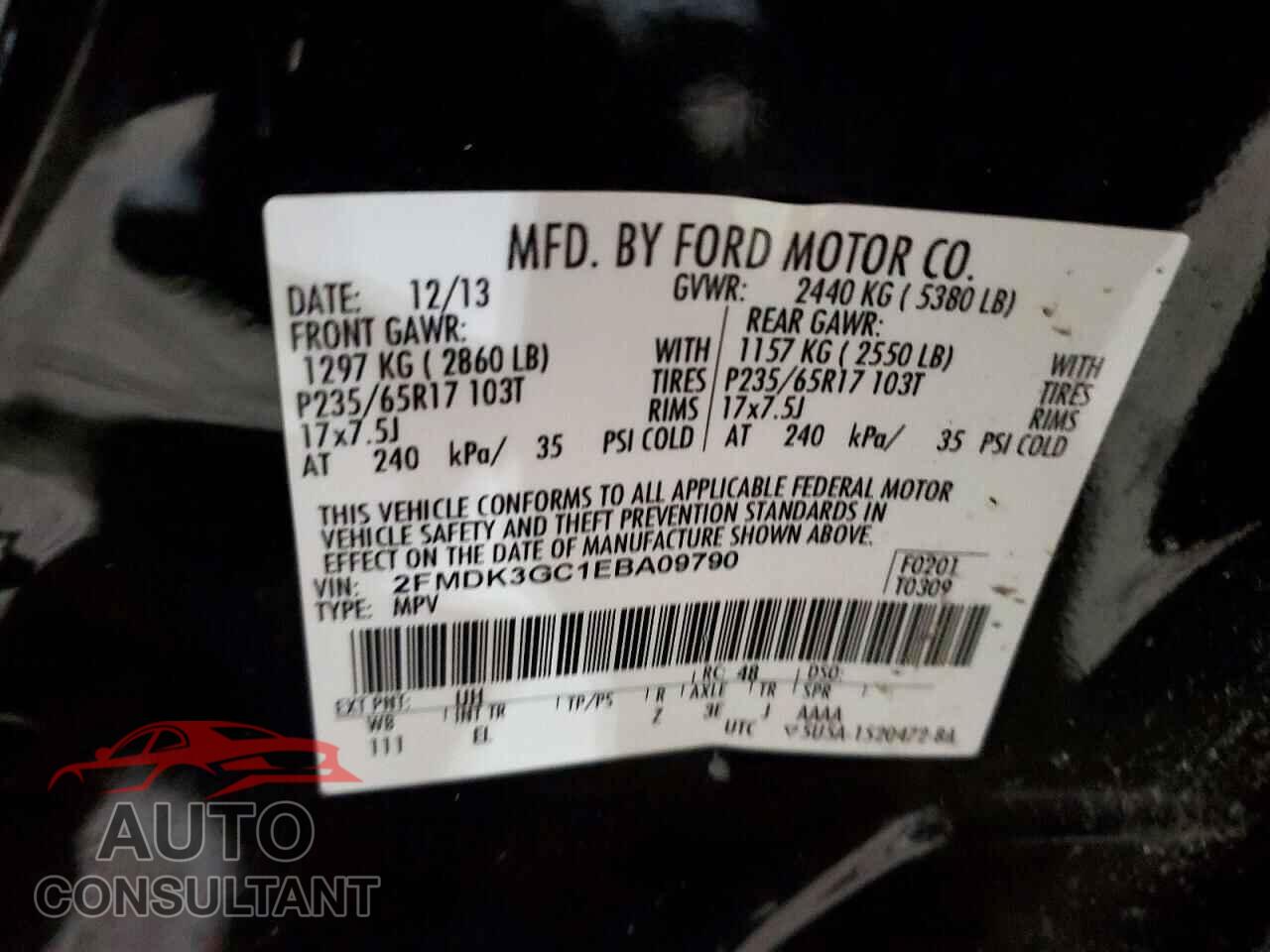 FORD EDGE 2014 - 2FMDK3GC1EBA09790