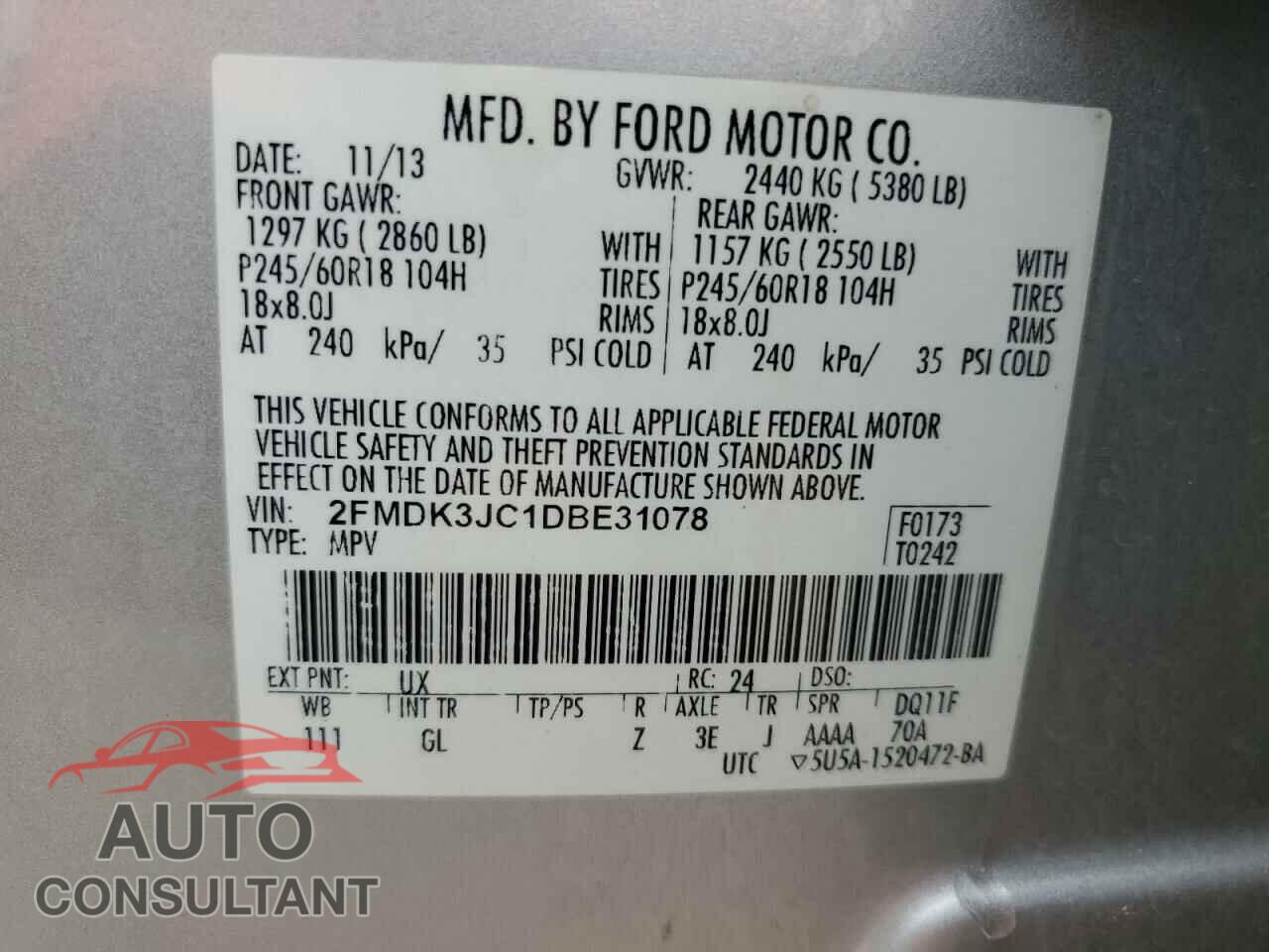 FORD EDGE 2013 - 2FMDK3JC1DBE31078