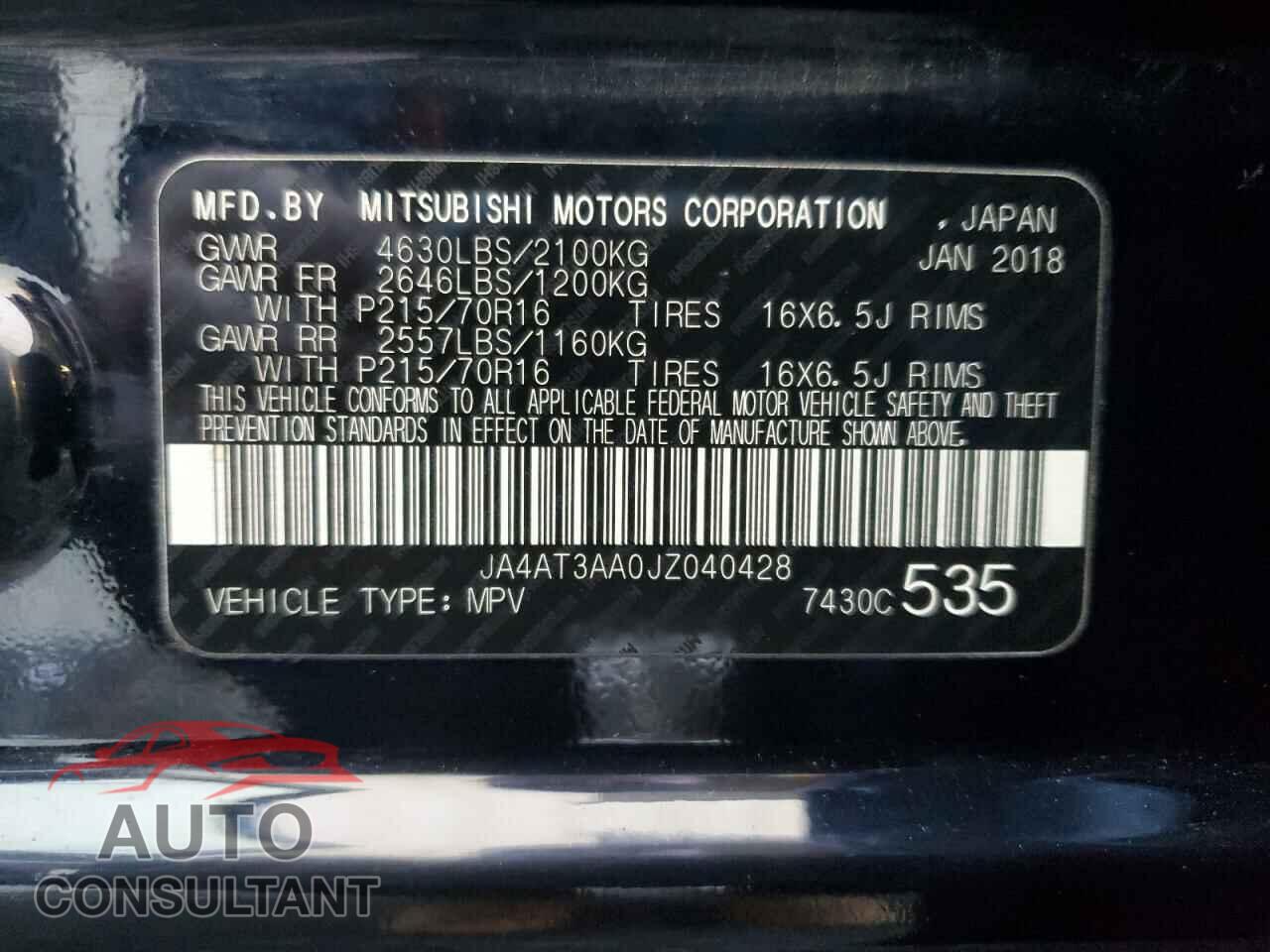 MITSUBISHI ECLIPSE 2018 - JA4AT3AA0JZ040428