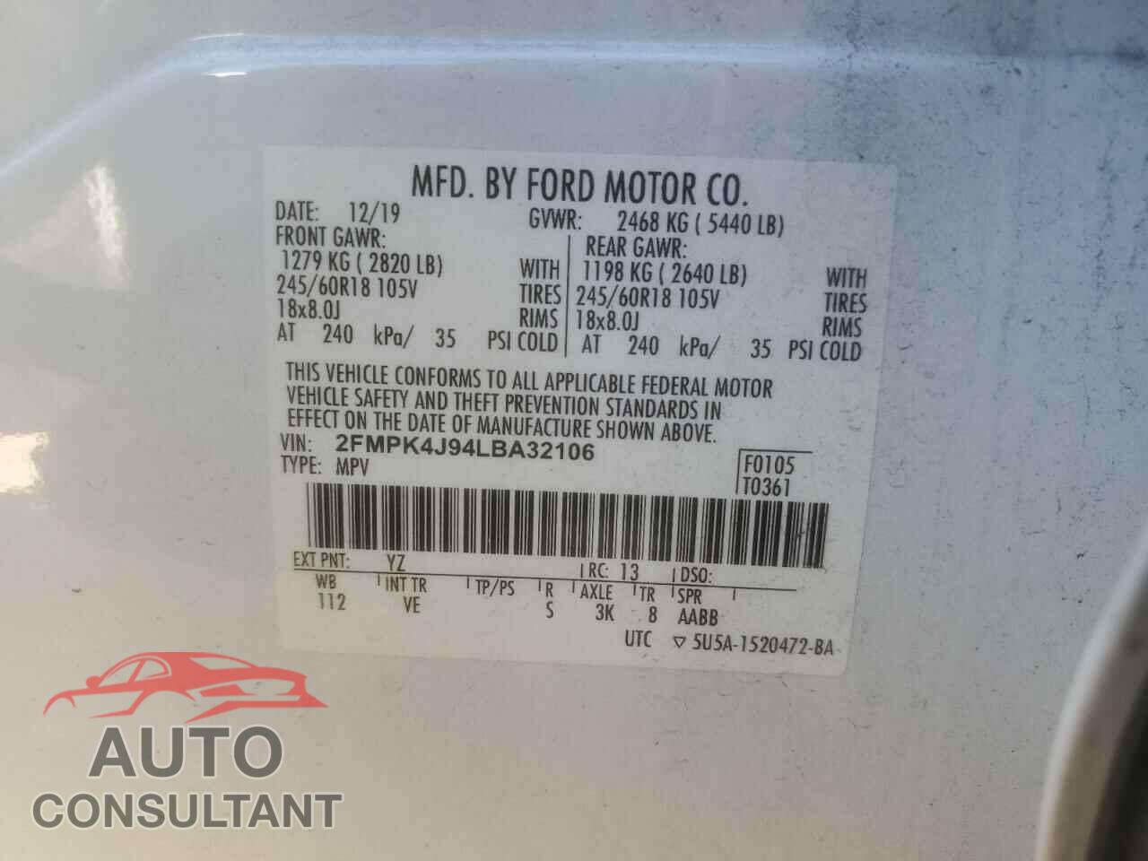 FORD EDGE 2020 - 2FMPK4J94LBA32106