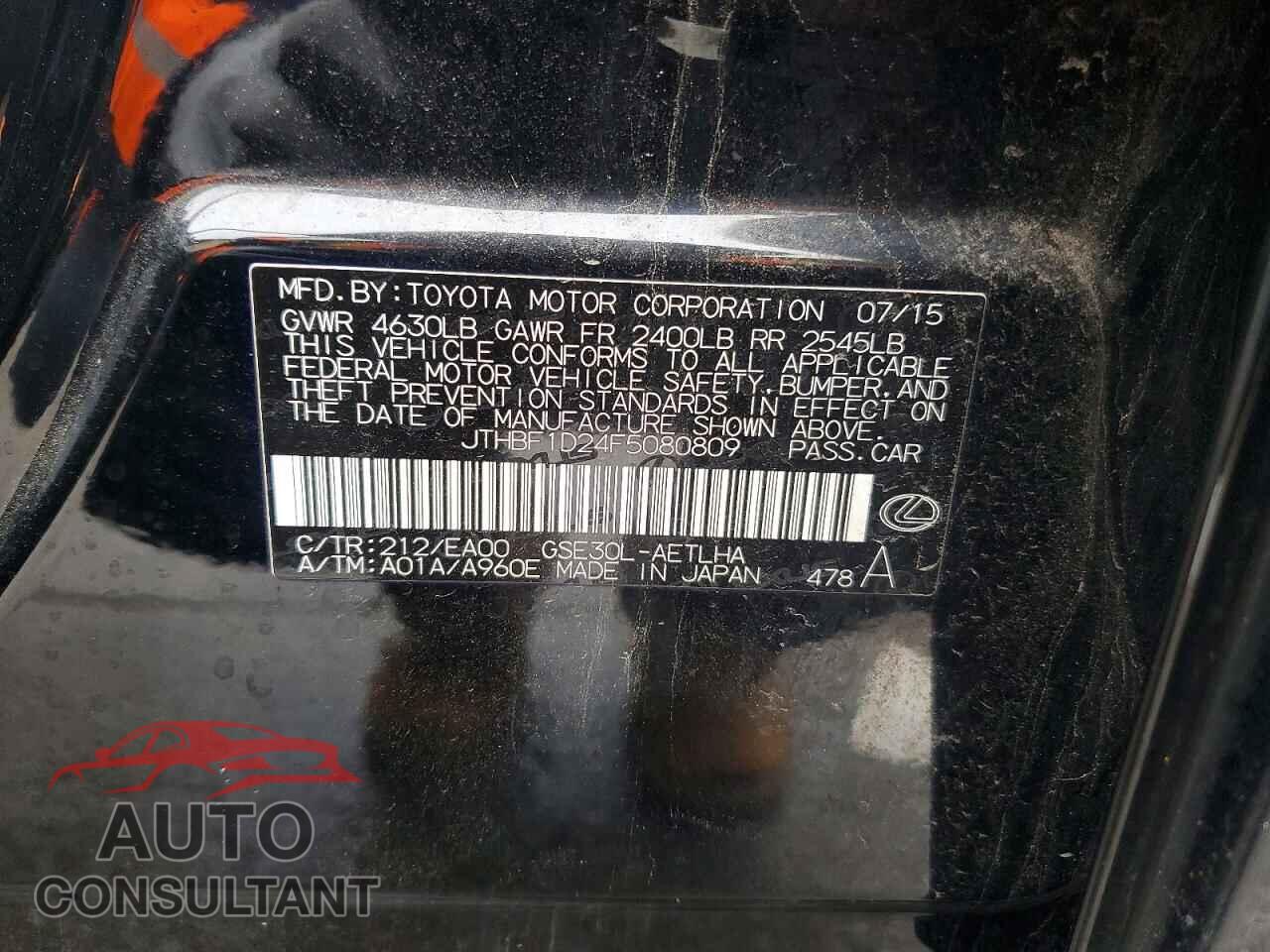 LEXUS IS 2015 - JTHBF1D24F5080809