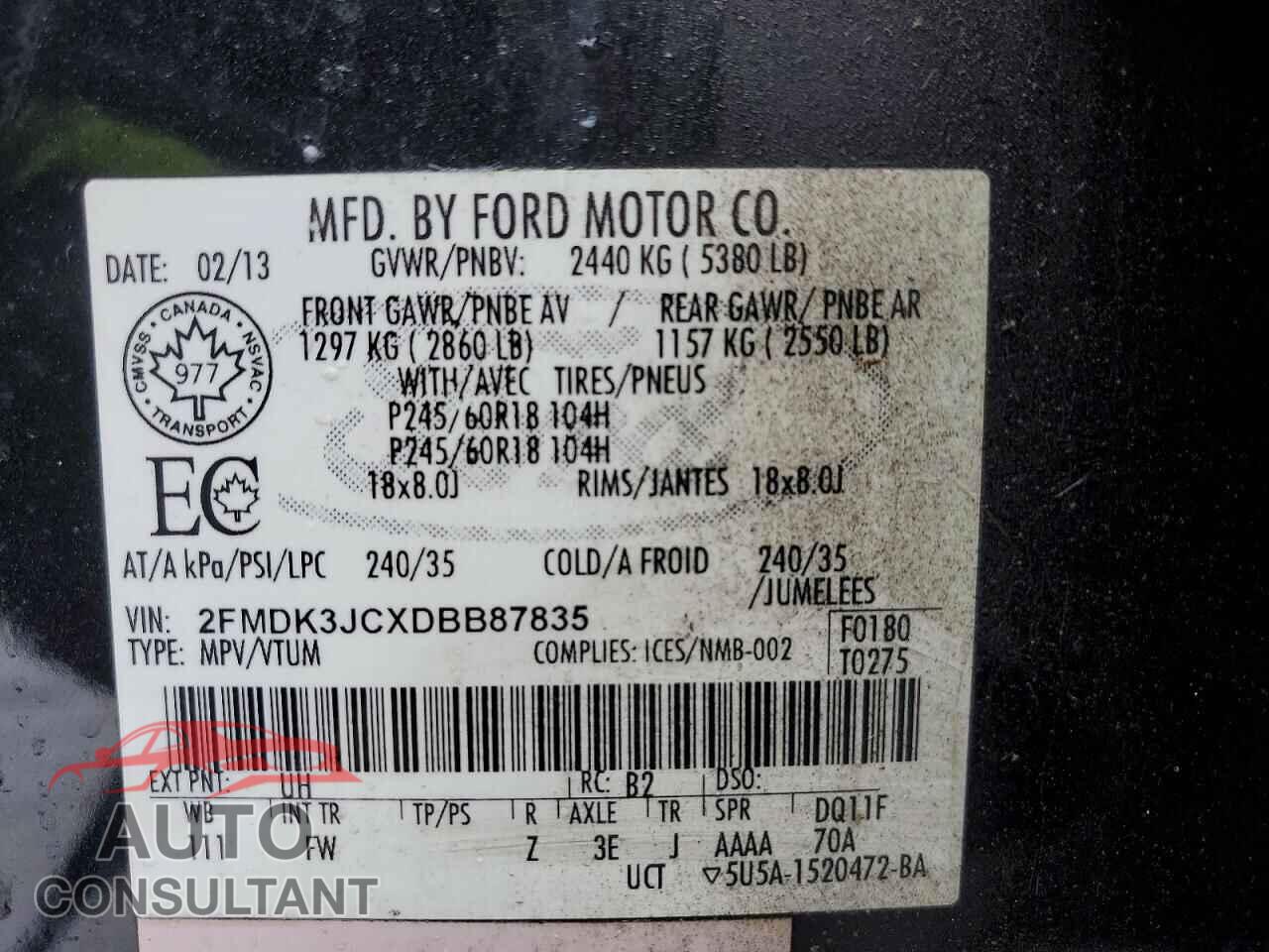 FORD EDGE 2013 - 2FMDK3JCXDBB87835