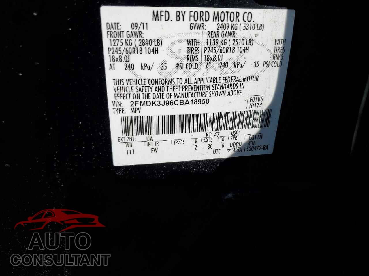 FORD EDGE 2012 - 2FMDK3J96CBA18950