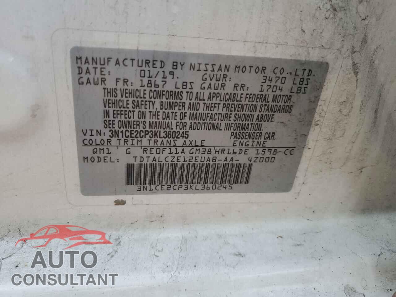 NISSAN VERSA 2019 - 3N1CE2CP3KL360245