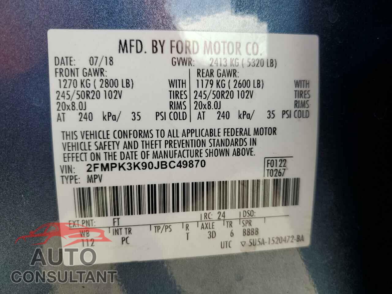 FORD EDGE 2018 - 2FMPK3K90JBC49870