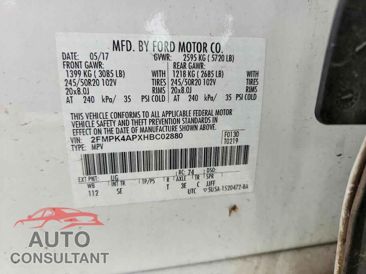 FORD EDGE 2017 - 2FMPK4APXHBC02880