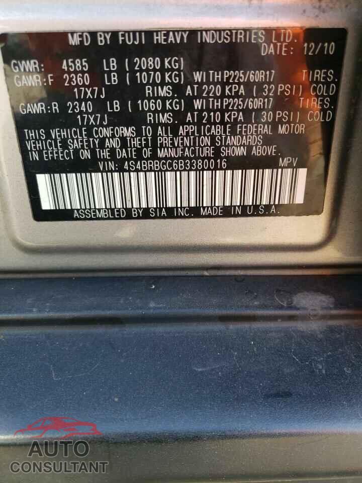 SUBARU OUTBACK 2011 - 4S4BRBGC6B3380016