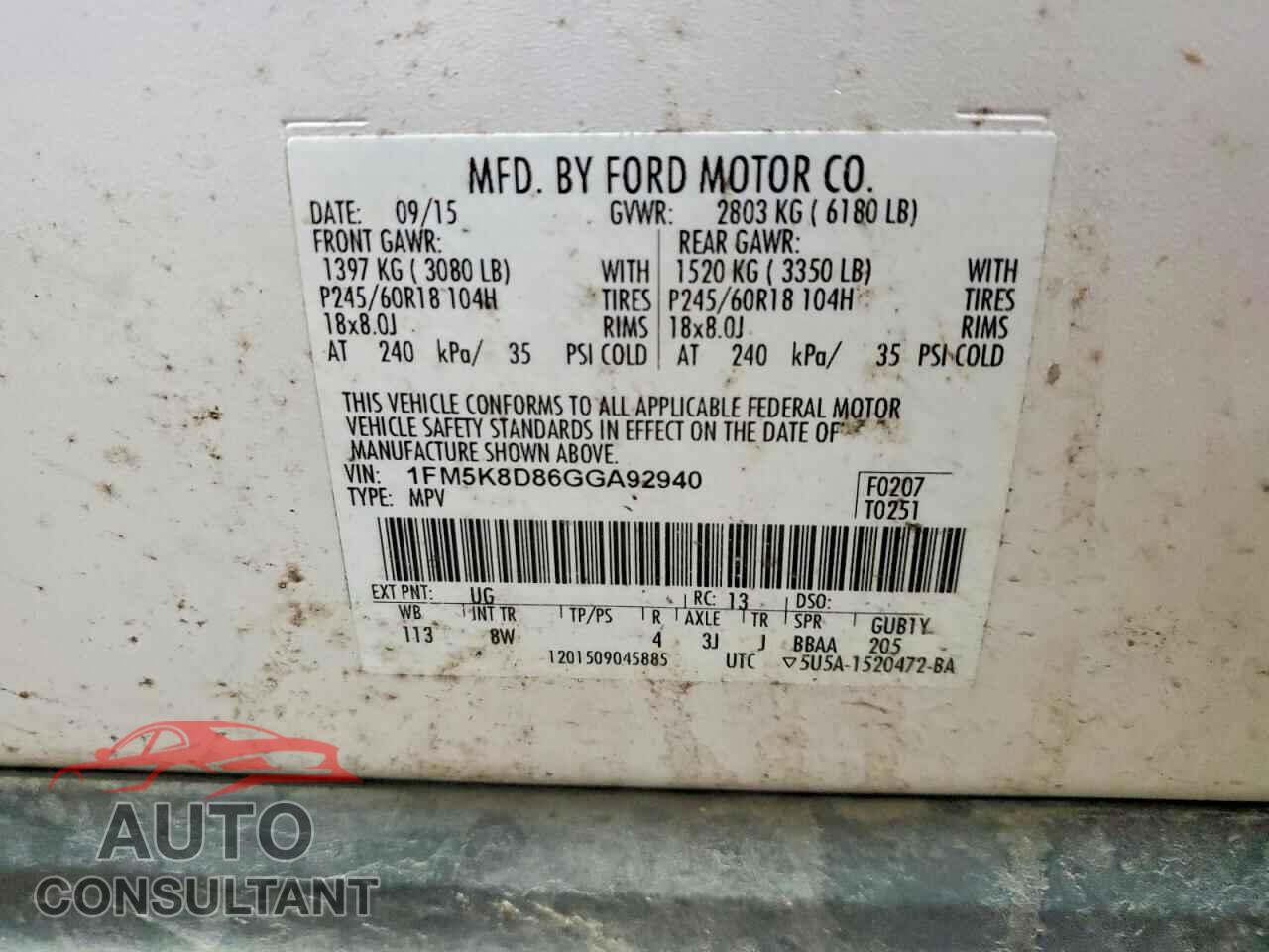 FORD EXPLORER 2016 - 1FM5K8D86GGA92940