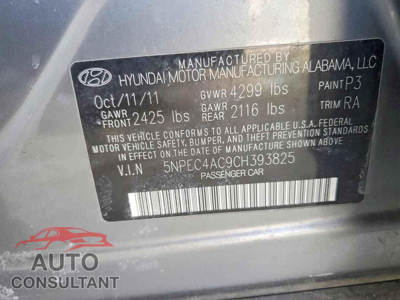 HYUNDAI SONATA 2012 - 5NPEC4AC9CH393825