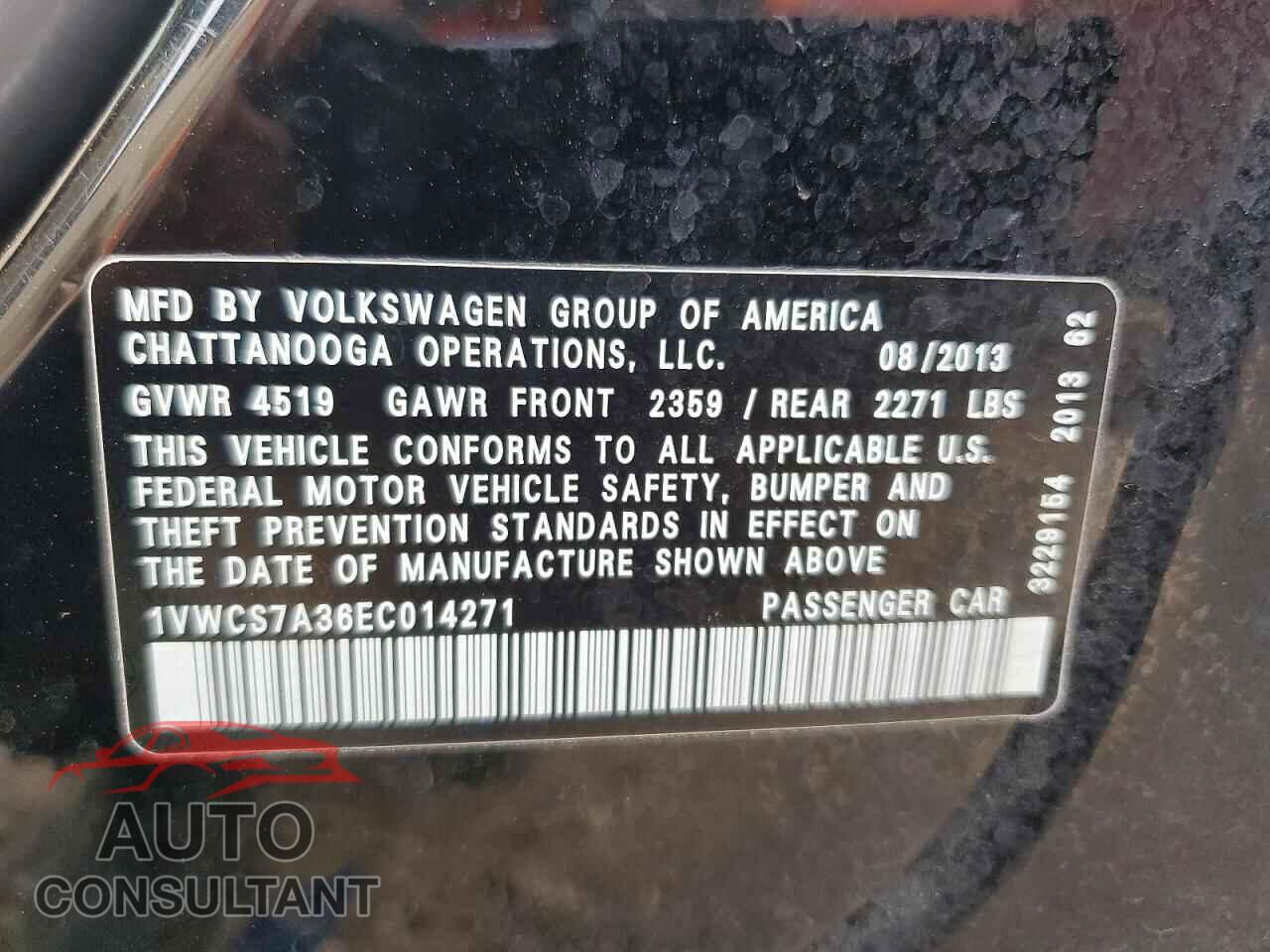 VOLKSWAGEN PASSAT 2014 - 1VWCS7A36EC014271