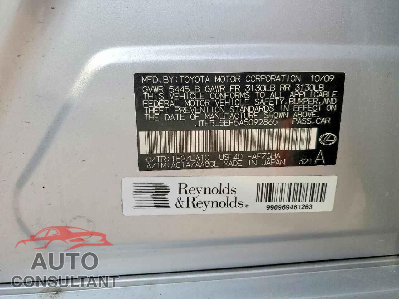 LEXUS LS460 2010 - JTHBL5EF5A5092865
