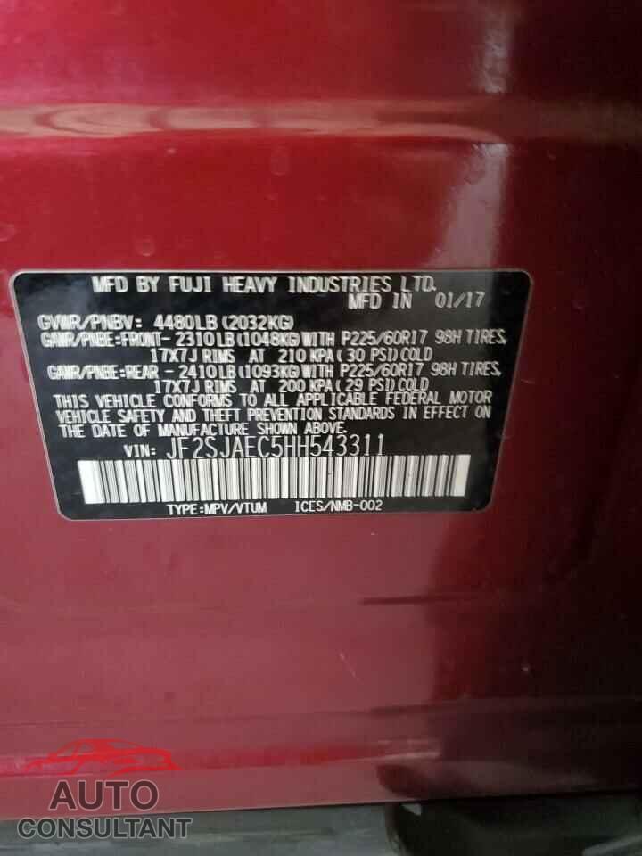SUBARU FORESTER 2017 - JF2SJAEC5HH543311