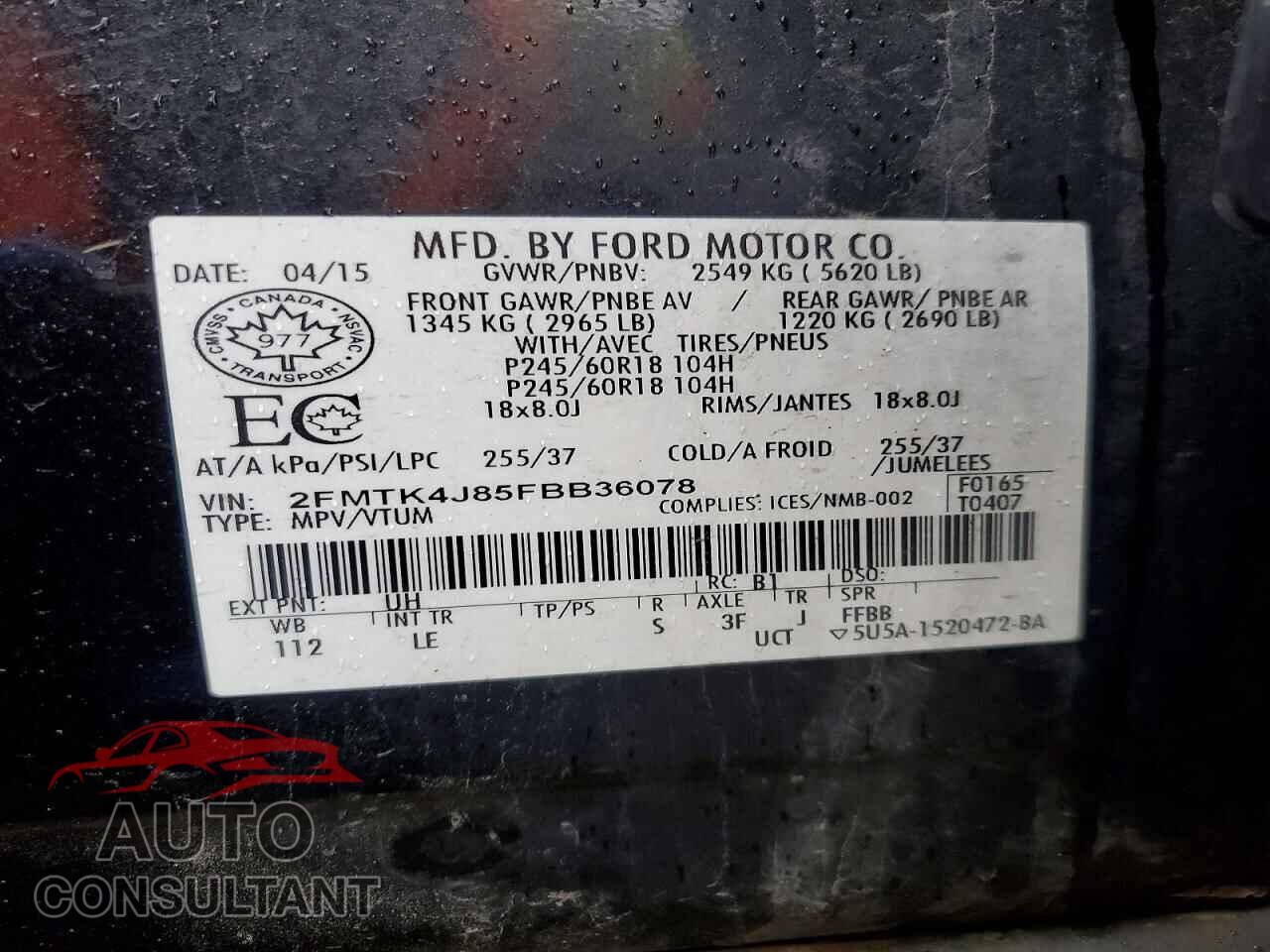 FORD EDGE 2015 - 2FMTK4J85FBB36078