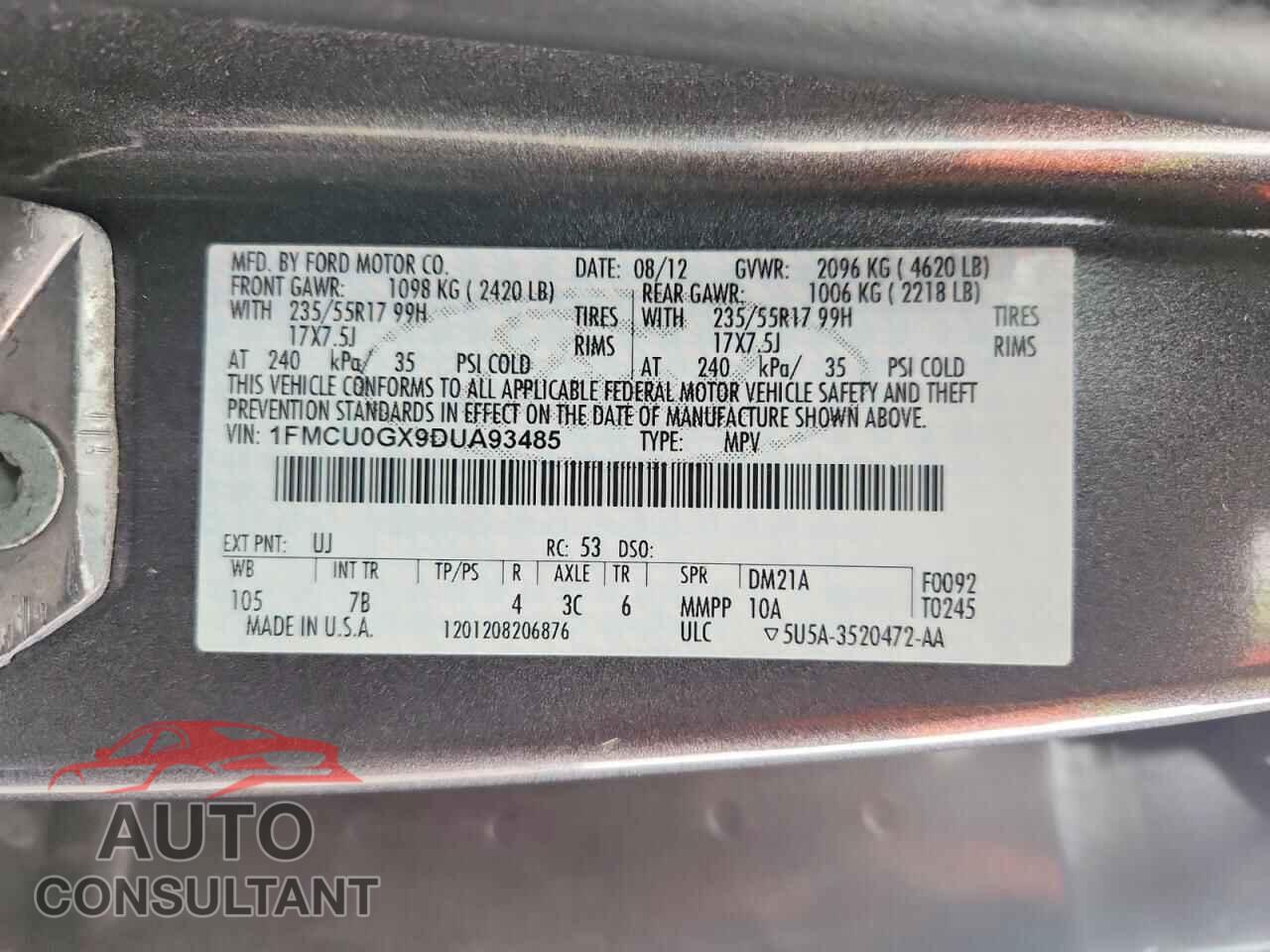 FORD ESCAPE 2013 - 1FMCU0GX9DUA93485