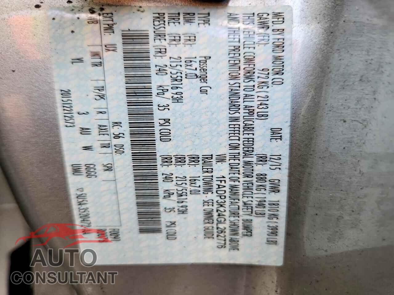 FORD FOCUS 2016 - 1FADP3K24GL262776