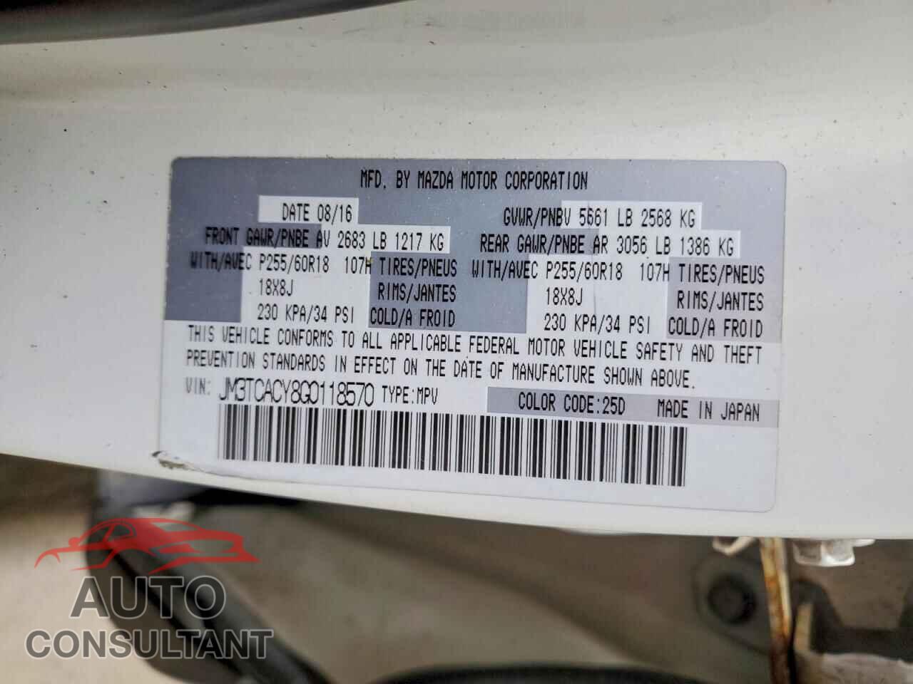 MAZDA CX-9 2016 - JM3TCACY8G0118570