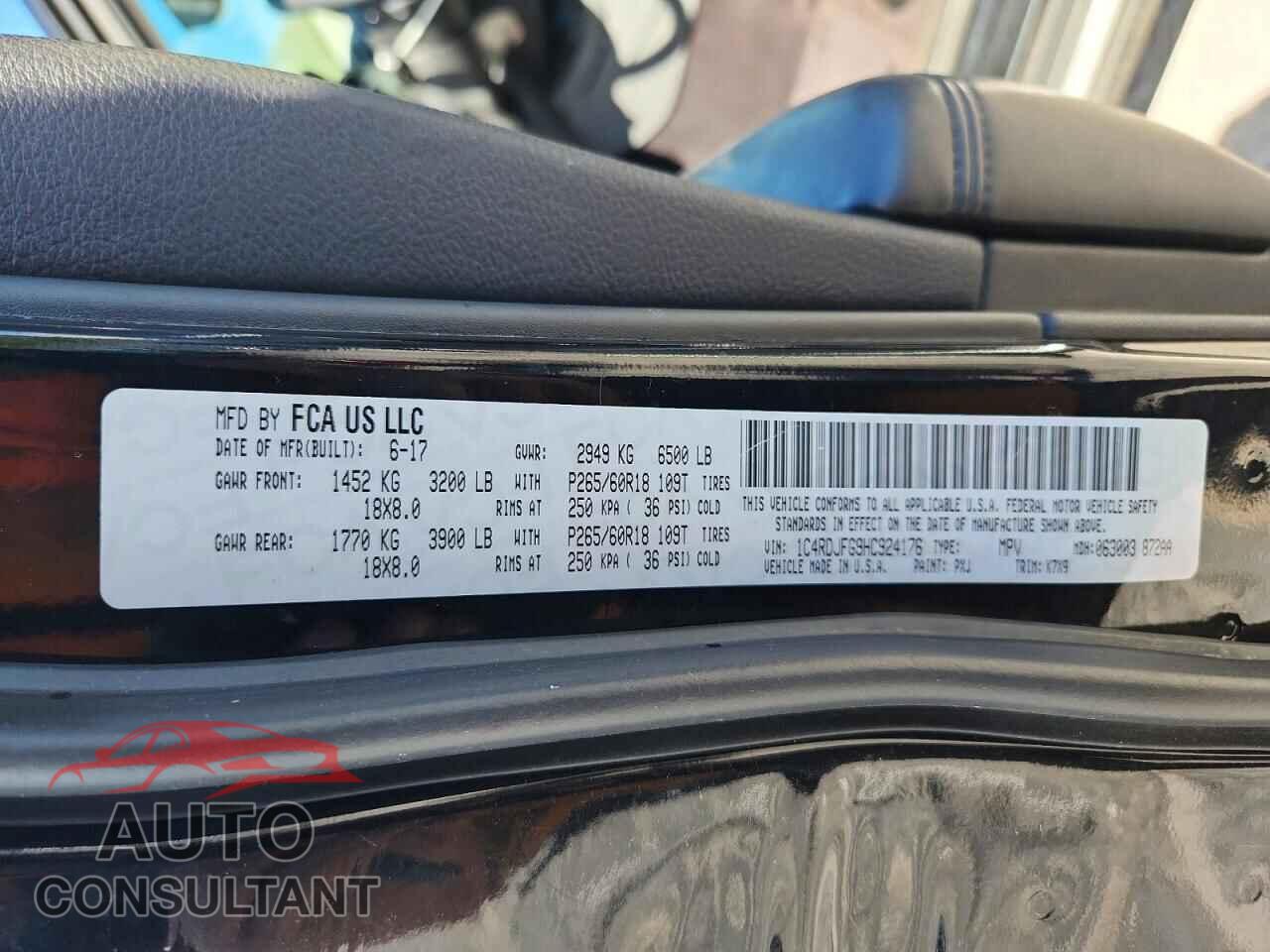 DODGE DURANGO 2017 - 1C4RDJFG9HC924176