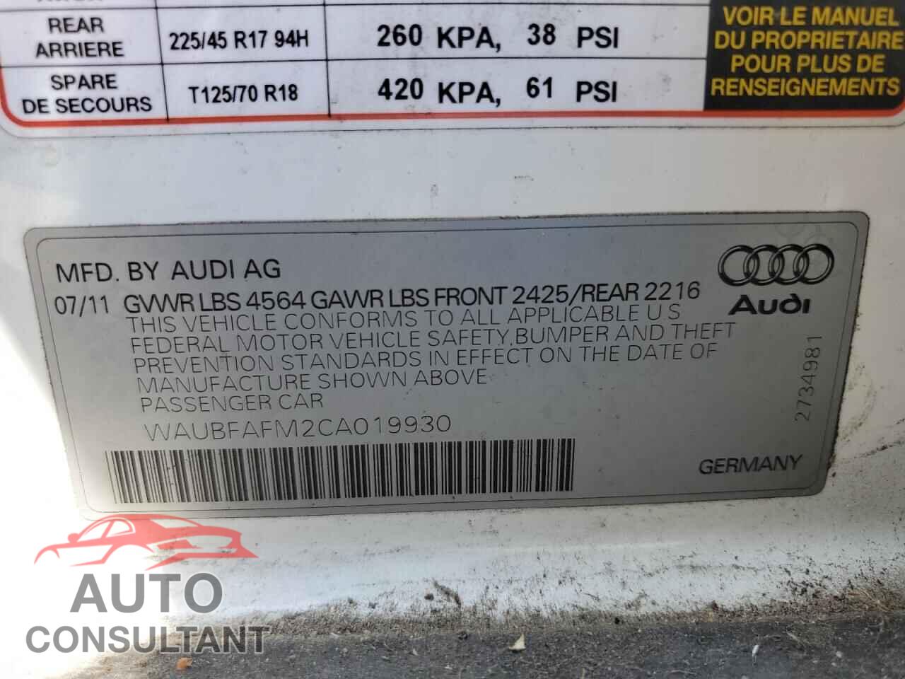 AUDI A3 2012 - WAUBFAFM2CA019930