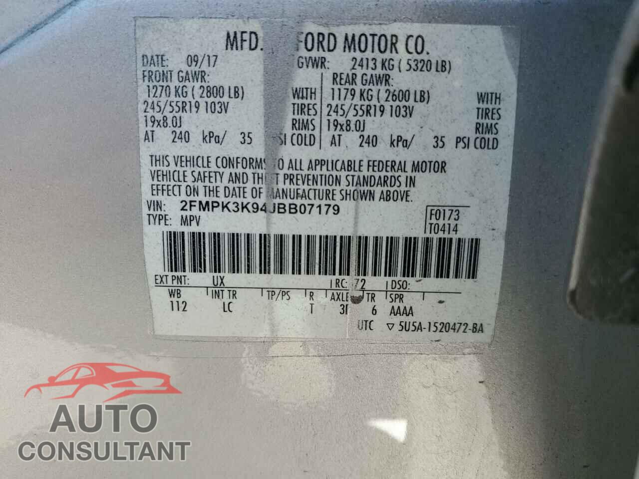 FORD EDGE 2018 - 2FMPK3K94JBB07179