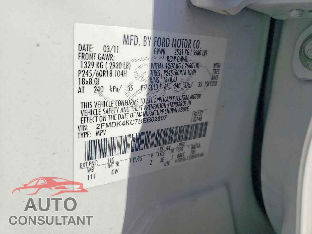 FORD EDGE 2011 - 2FMDK4KC7BBB02807